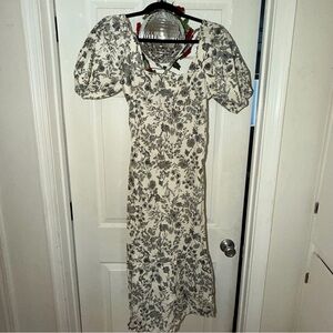 Floral Puff Sleeve Dress Open Back